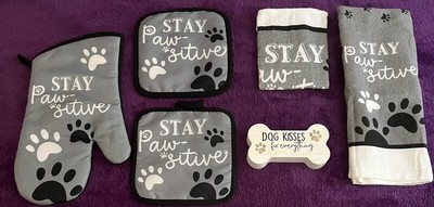  (6) Piece DOG KITCHEN DECOR~ DOG KISSES FIX EVERYTHING  &  STAY PAW-SITIVE 
