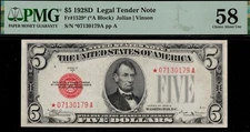 1928D $5.00 LT *07130179A "STAR" P.M.G #58