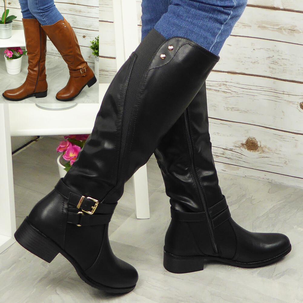 Womens High Knee Boot Ladies Stretch 