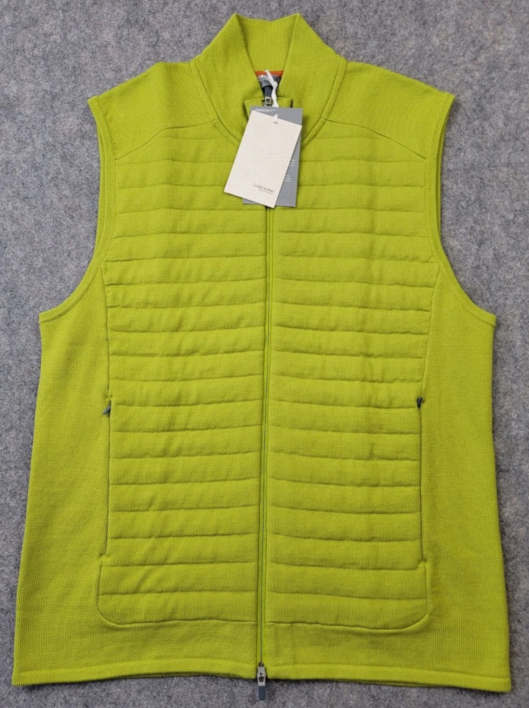 Icebreaker Insulated Vest Mens Large Bio Lime Green 100% Wool Outdoor Camping