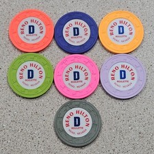Hilton Reno Orange, Blue, Yellow, Green, Pink, Purple  Grey Roulette Chips