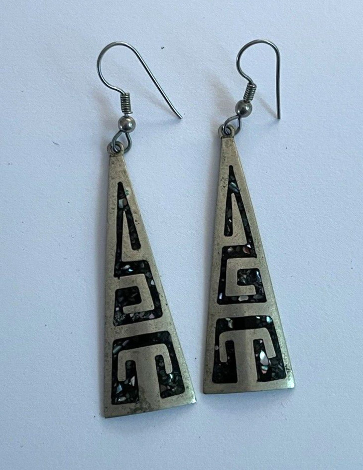 Sterling Silver & Abalone Shell Dangling Earrings… - image 3