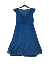 Blue Cotton Boho Midi Dress With Pom Pom Detail & Tiered Hemline #8133