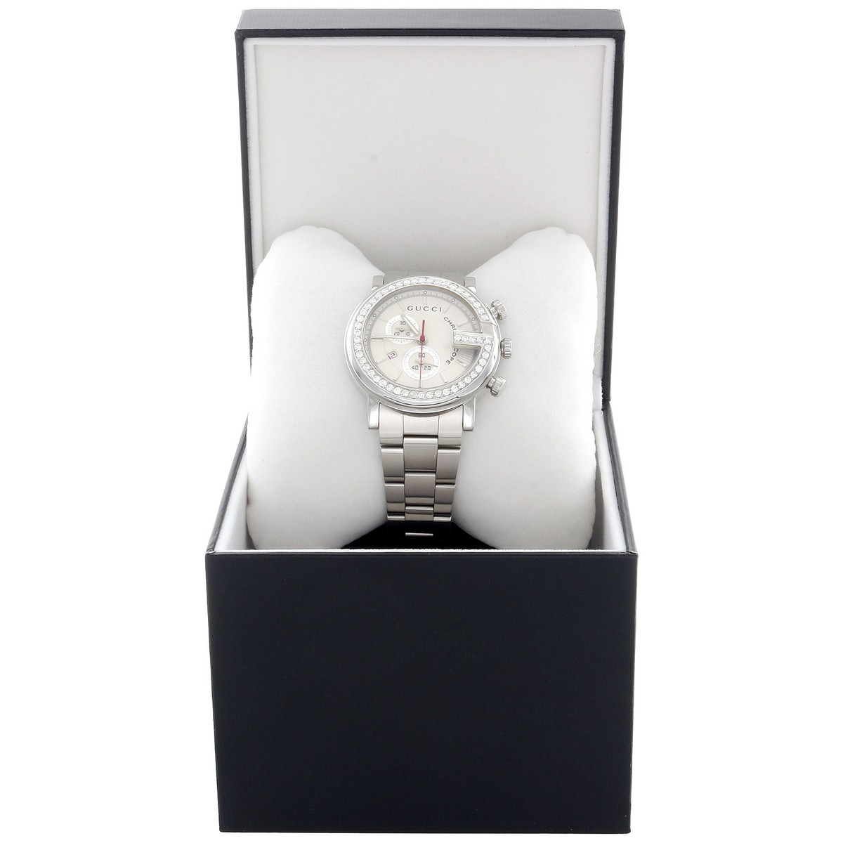 Mens Custom Diamond Gucci Ya101339 G-Watch White Dial Chronograph