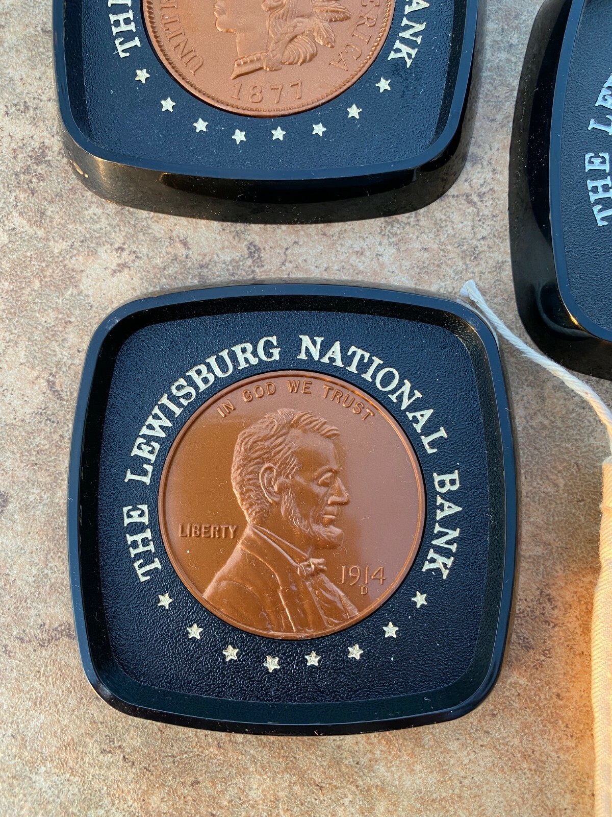 Vintage Rare Coin Coasters Plastic Nickel/Pennies Lewisburg National