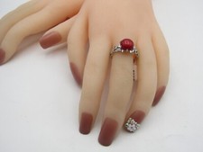 BEAUTIFUL 10mm RED CORAL POLISHED CAB RING Sterling Silver 925 NWT Size 9 RG13