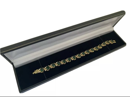 Yellow Gold Finish Green Emerald Twist Design tennis bracelet gift Idea - Picture 3 of 3