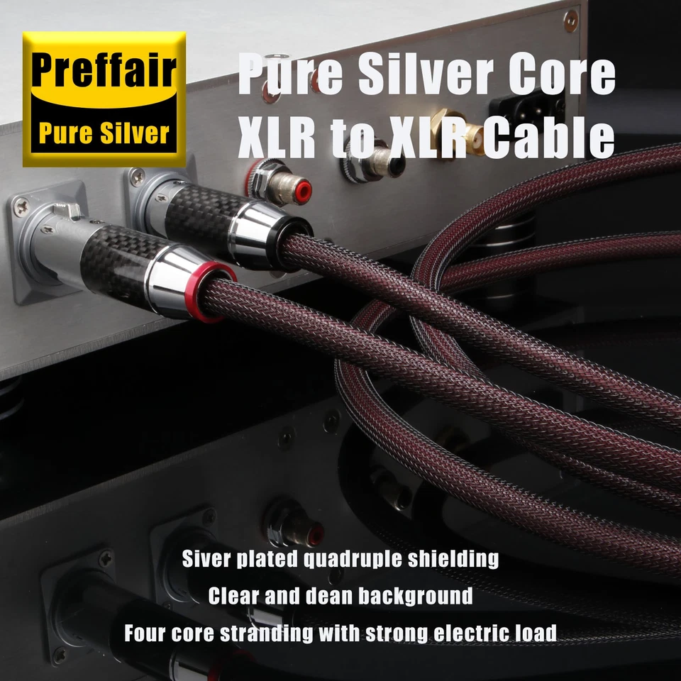 Pair 6N Pure Silver XLR Balanced Interconnect Cable Carbon Fiber Plug Connector - Image 4 of 4