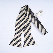 Mens Bow Tie Black Ivory Silver Striped Micro Polyester Adjustable Self Tie NWT