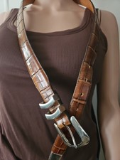 VTG Onyx By Brighton Western Belt Men s 38 Brown Alligator Print Leather Buckle