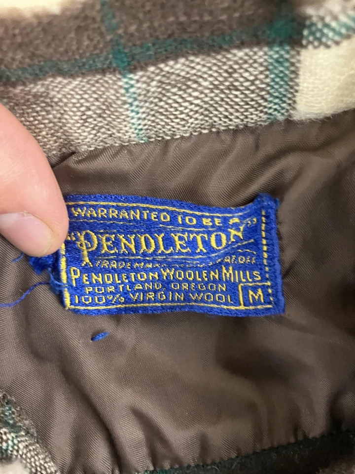 Vintage Pendleton Jacket Mens Medium Brown Green Plaid Wool Lined Shirt Coat 70s - Image 2 of 4