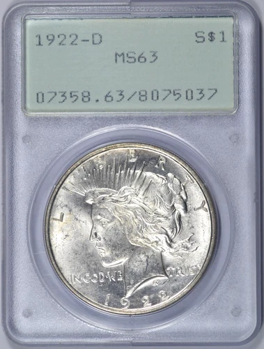 1922-D PEACE DOLLAR PCGS MS63 RATTLER OGH
