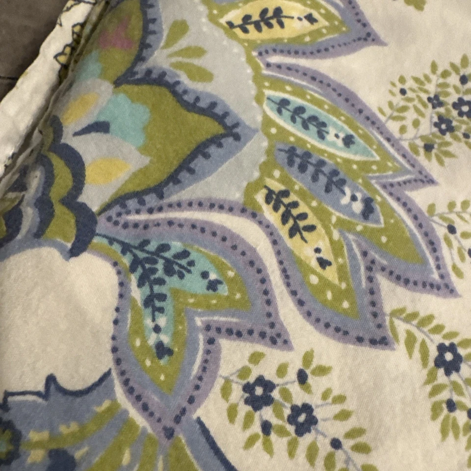 Sábana plana Pottery Barn talla Queen. Azul Verde Floral 100% Algodón Foto 3 de 4