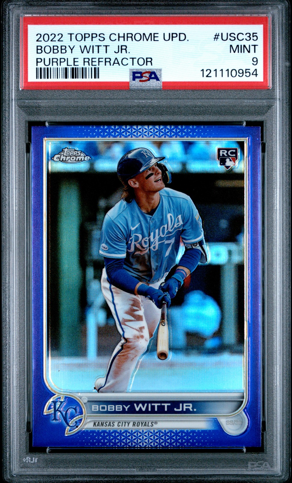 2022 Topps Chrome Update #USC35 Bobby Witt Jr. Purple Refractor PSA 9