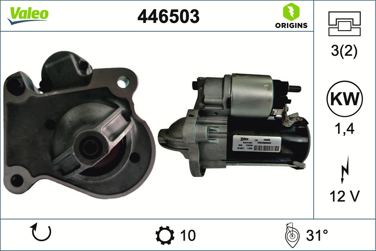 Valeo 446503 Starter 12V Voltage 10 Teeth 1.4kW Clockwise Rotation Fits Ford - Image 2