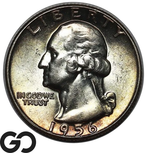 1956 Washington Quarter, Nice Toner, Solid Gem BU++
