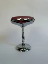 Vintage Farber Bros New York Art Deco Chrome Compote Amethyst Glass Dish 7.5" H