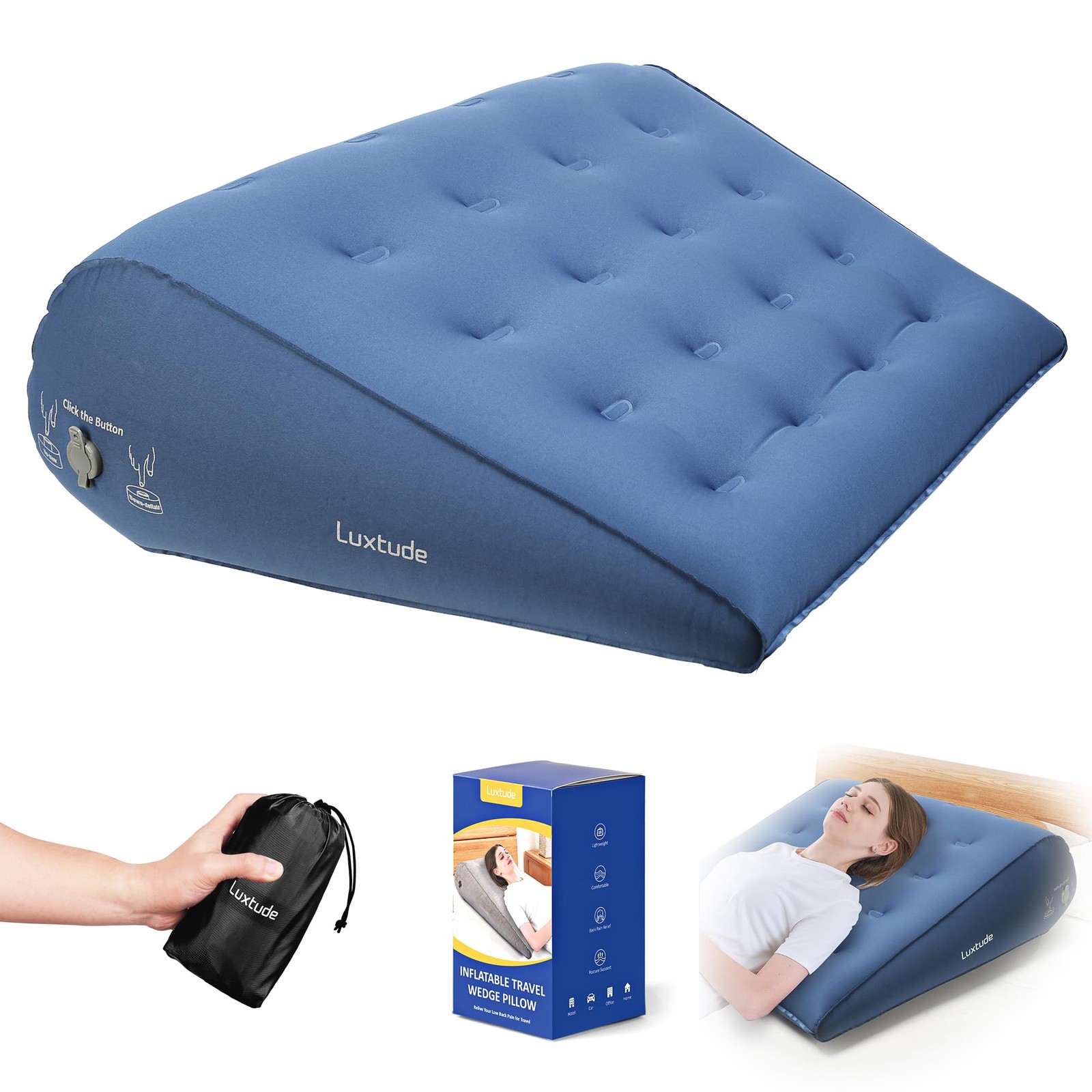 Inflatable Wedge Pillow for Sleeping, Travel Wedge Pillow for Acid Reflux , S...