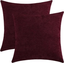 Burgundy Red Chenille Decorative Couch Throw Pillow Covers, Soft Cushion Cases f