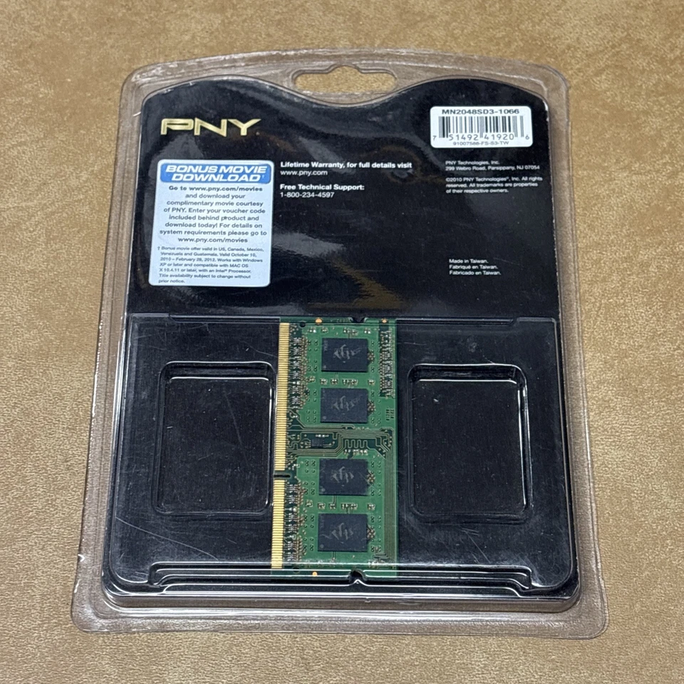 NOS PNY PC2-8500 2 GB SO-DIMM 1066 MHz DDR3 SDRAM Memory (MN2048SD3-1066) - Image 2 of 2