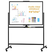 Rolling Dry Erase Whiteboard Stand, 48" x 36" White Board on Wheels Black  D...