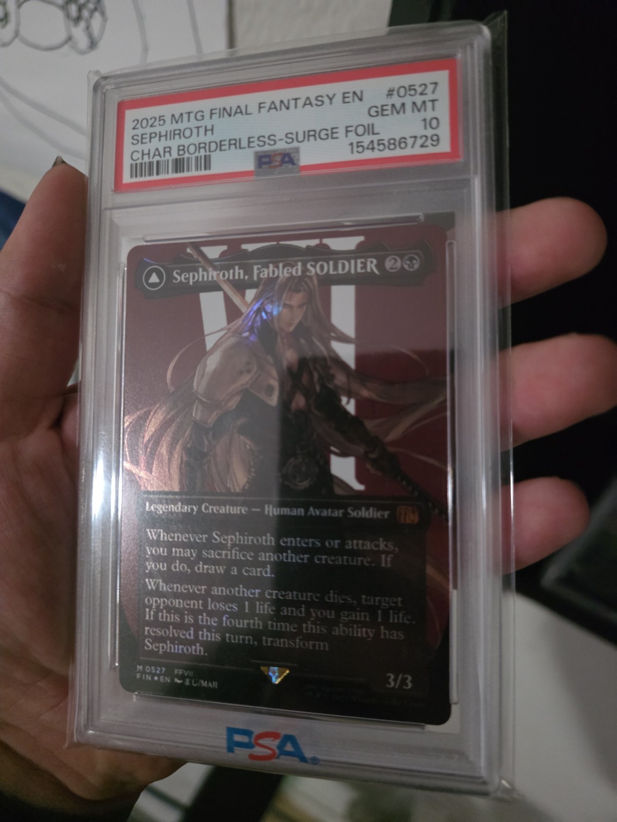 PSA 10 Sephiroth, Fabled SOLDIER (Borderless) (Surge Foil) Final Fantasy Foil view 3