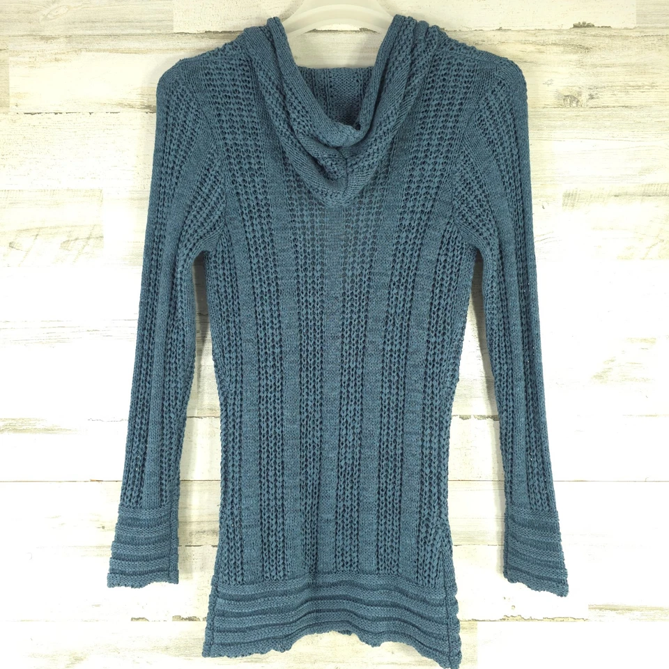 BCBG MAXAZRIA MUJER TALLA MEDIANA VERDE AZULADO ACRÍLICO SUÉTER CON CAPUCHA CUELLO EN V *USADO EN EXCELENTE ESTADO* Foto 3 de 4