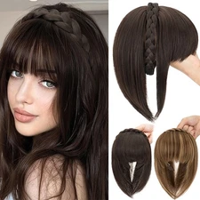 12" Synthetic French Headband Bangs Hairpiece Clip In Straight Topper Hair Women