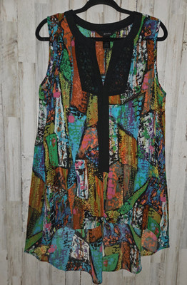 Ali Miles L Tunic Chiffon Top Shirt semi-sheer Sleeveless Lightweight Hi-Low