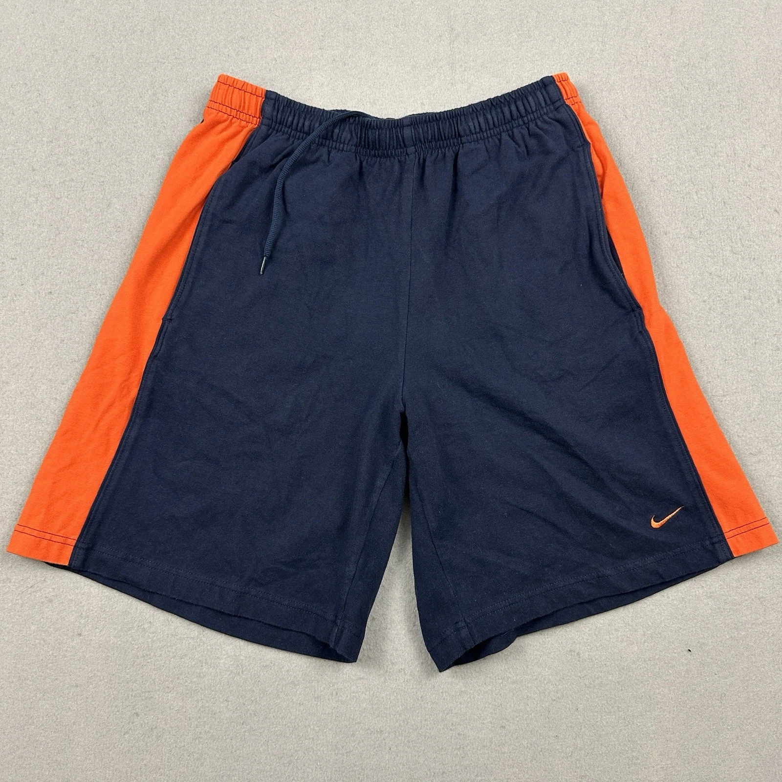 Vintage Nike Shorts Men Large Blue Orange Solid Y2K Elastic Waist Knit Pockets L