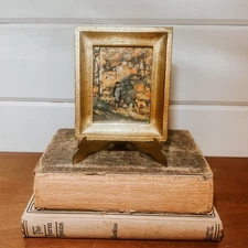 Vintage Gold Giltwood Mini Wall Hanging| Fall Scene Print on Fabric