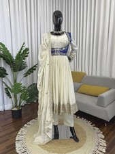 Latest Designer Off White Chinnon Silk Anarkali Suit With Dupatta For Women