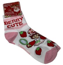 Strawberry Shortcake Crew Socks Pink White Retro Y2K Womens 9-14 Cute NWT