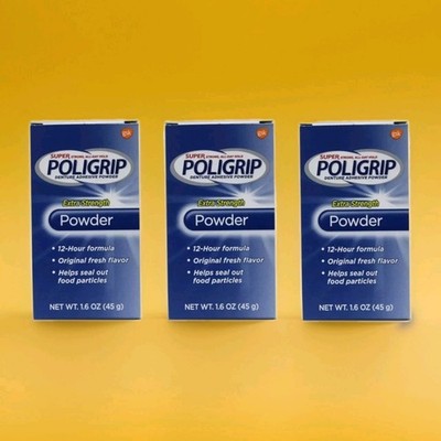 3 x Super Poligrip Extra Strength Prothesenpulver Adhesive Fixiermittel Pulver 45g