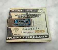 Vintage Mexico Sterling 925 Turquoise Inlay Money Clip - 18.38 Grams
