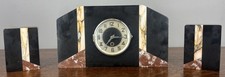 Clock Vintage French Style Art Deco Marble Mantel Clock Set LOT 4764