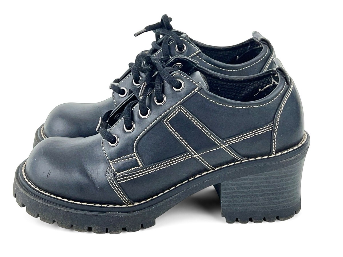 VINTAGE 90s Y2K Black Chunky Platform Oxfords Grunge Bratz