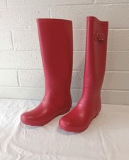 Red Rubber Tall Gardening Wellingtons Boots with Buckle for Outdoor Yard Work