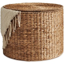 Best Choice Products Large Round Storage Ottoman W/Lid, Handwoven Water Hyacinth