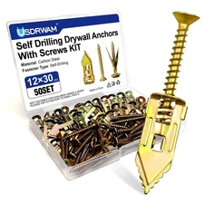 100 PCS Self Drilling Drywall Anchors with Screws Kit, 0.47×1.18 Inch Metal