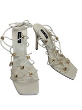 Nine West Tenor Dress Strappy 4.5" Heel Sandal Cream Ivory Size 10 NWOB