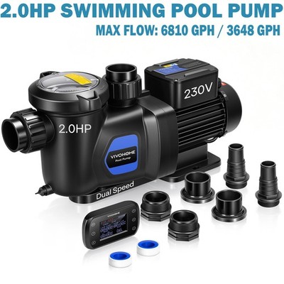 2.0HP Pool Pump 6810GPH Dual Speed w/ RF Remote Timer Saltwater In/Above Ground