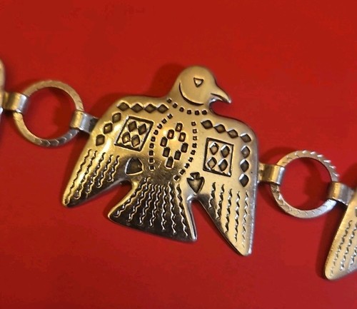 Western Style Thunderbird Belt Silver Tone Embossed Metal Eagle 31"L Adjustable - Picture 9 of 11