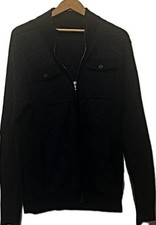 New Marc Anthony Slim Fit Waffle Knit Full Zip Sweater Jacket (M) Black Marble
