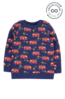 Frugi Jungen Navy Sweatshirt - Easy On Printed Pullover - Feuerwehr