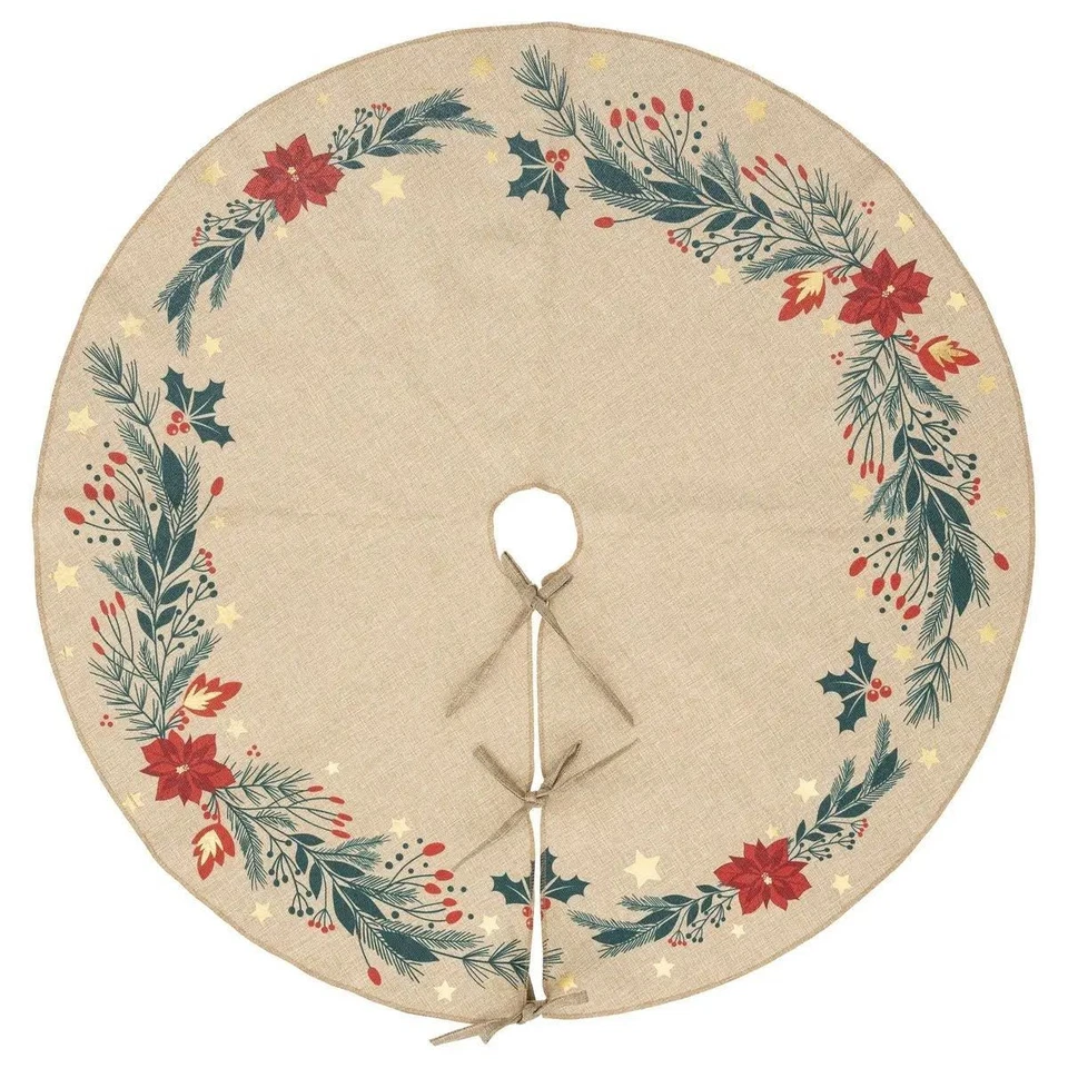Tapis de Sapin Poinsettia "Soir de Noël" 90cm Beige - Photo 1/1