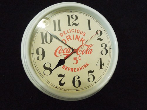 Vintage Style Coca Cola Quartz Wall Clock 9" Diameter White Frame w/ Glass Lens - Picture 1 of 11