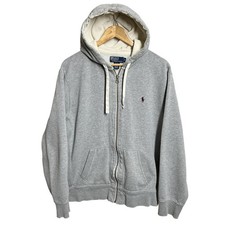 Vintage Polo Ralph Lauren Hoodie Mens XL Gray Full Zip Sweatshirt Y2K Pony Logo