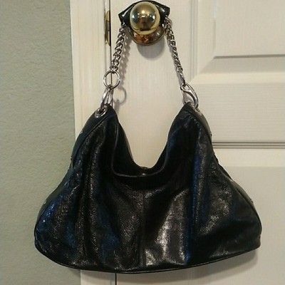 Vintage Armani Exchange Black Leather Purse Handbag Chain Snap Closure