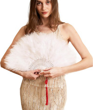Handheld Marabou Feather Fan, 1920s Vintage Style Flapper Hand Fan for Costum...